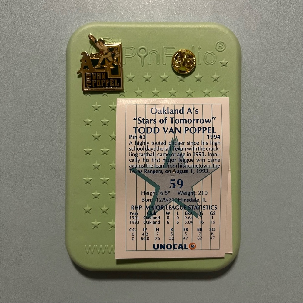 Oakland Athletics Stars Of Tomorrow Todd Van Poppel 1994 Pin
